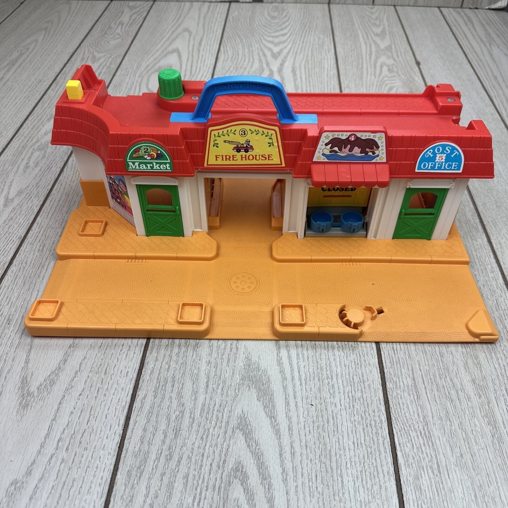 Vintage Fisher Price Little People Main Street Fire House Market Bank Incomplete